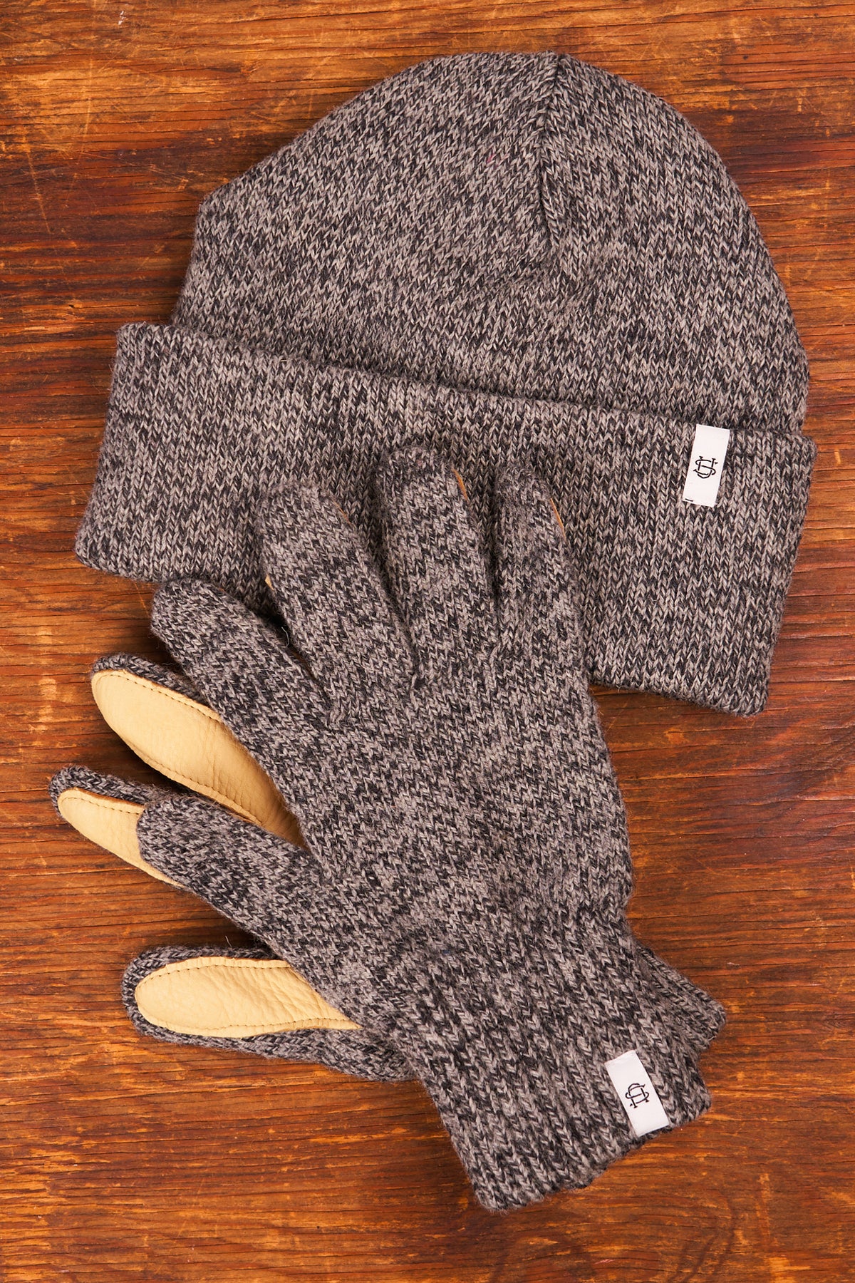 Bundle #3 - Charcoal Melange Ragg Wool Beanie with Full Finger Deerskin Glove