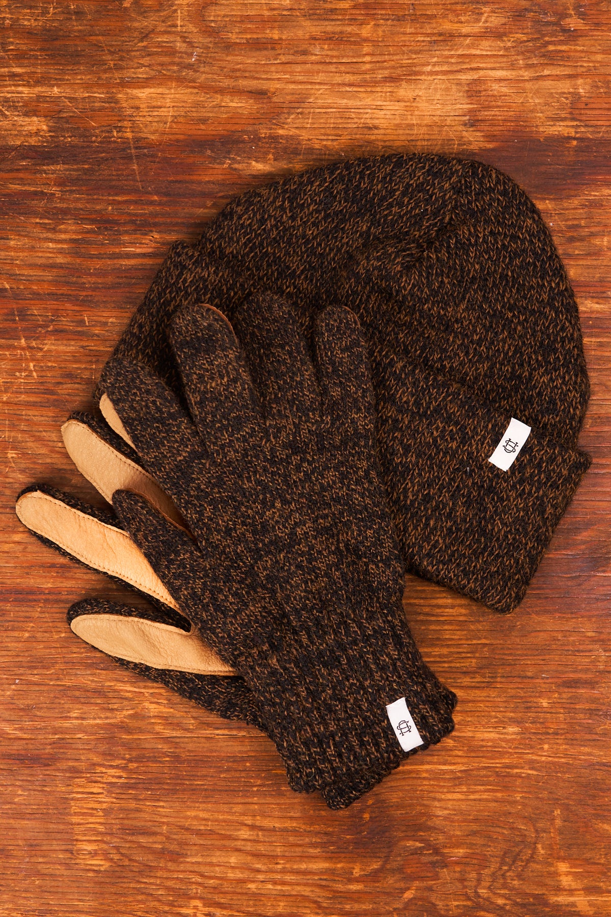 Bundle #2 - Rust Melange Ragg Wool Beanie with Full Finger Deerskin Glove