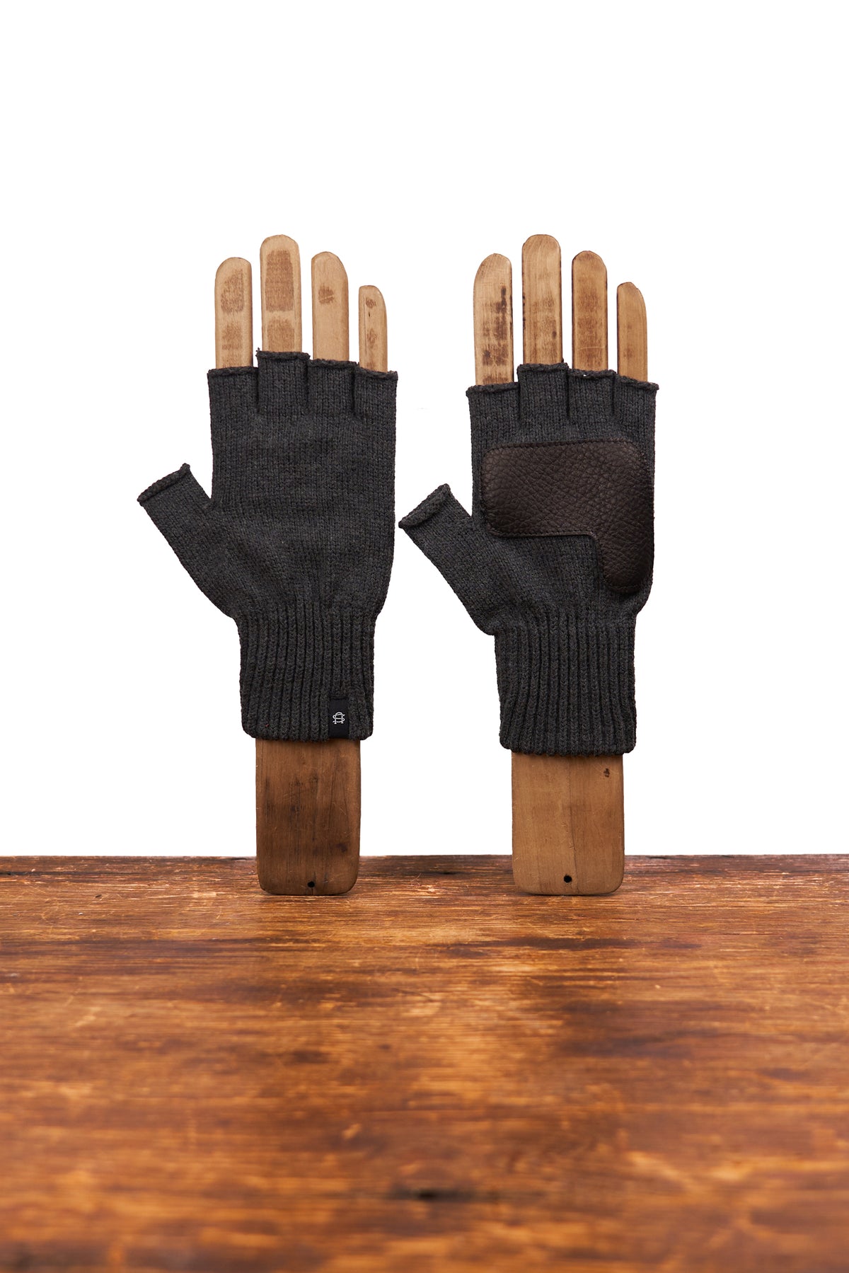 NEW Merino Wool and Recycled Polyester Fingerless Gloves With BLACK Deer - CHARCOAL