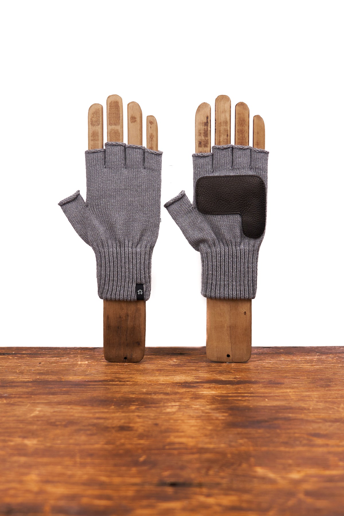 NEW Merino Wool and Recycled Polyester Fingerless Gloves With BLACK Deer - STEEL