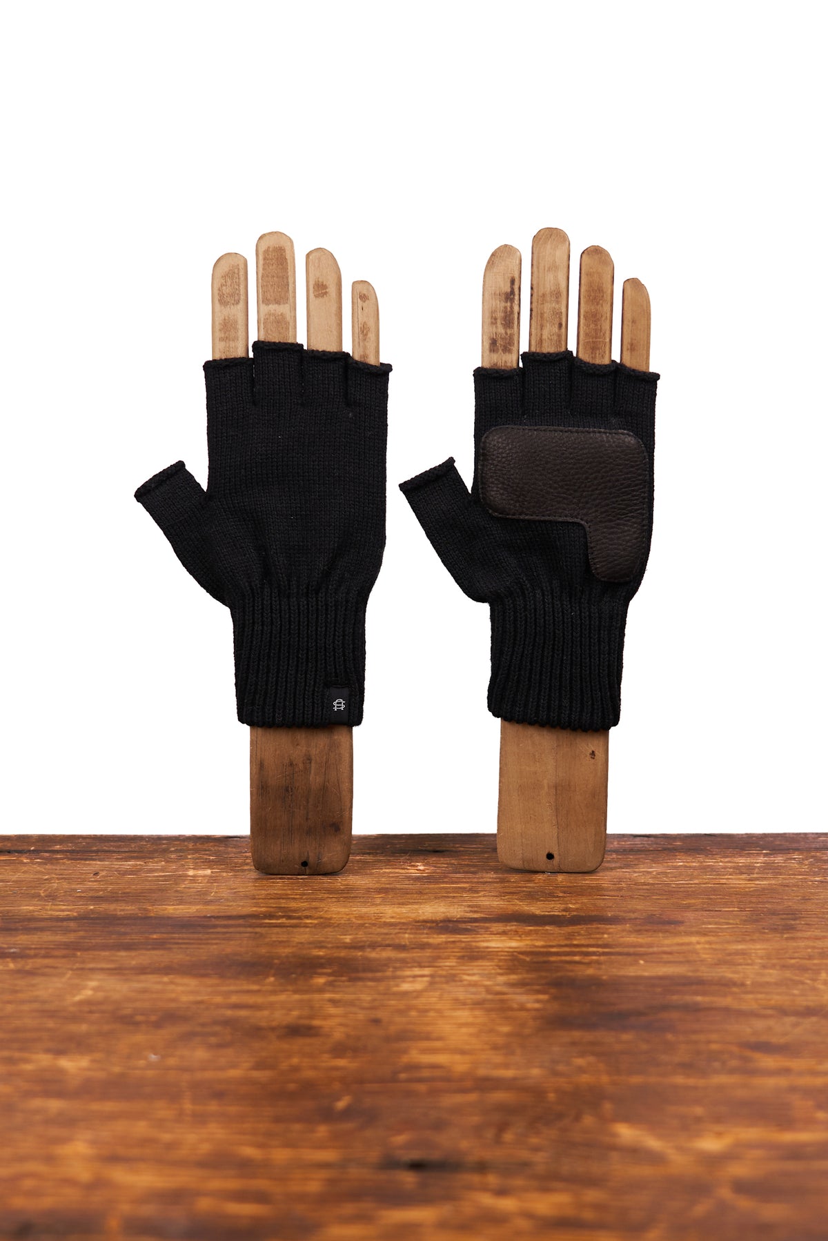 NEW Merino Wool and Recycled Polyester Fingerless Gloves With BLACK Deer - BLACK